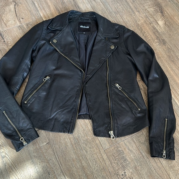 Madewell Washed Motorcycle Leather Jacket: Brass Hardware Edition - Picture 2 of 13